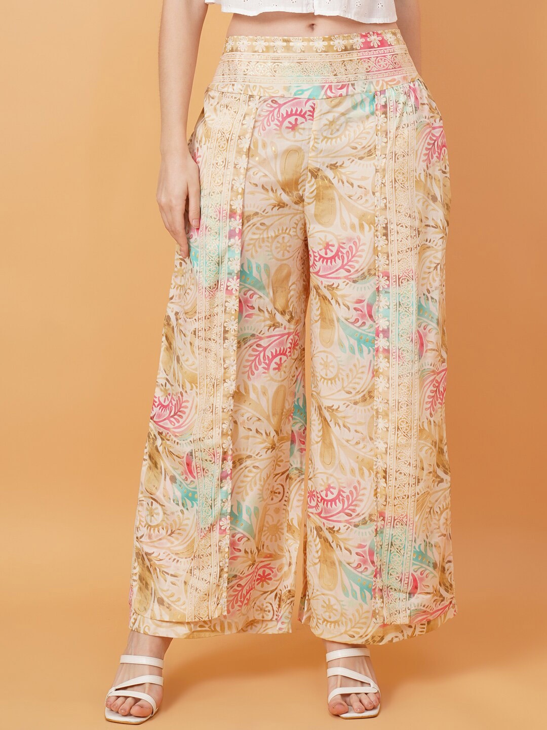 

IX IMPRESSION Floral Printed Wide Leg Silk Palazzos, Pink
