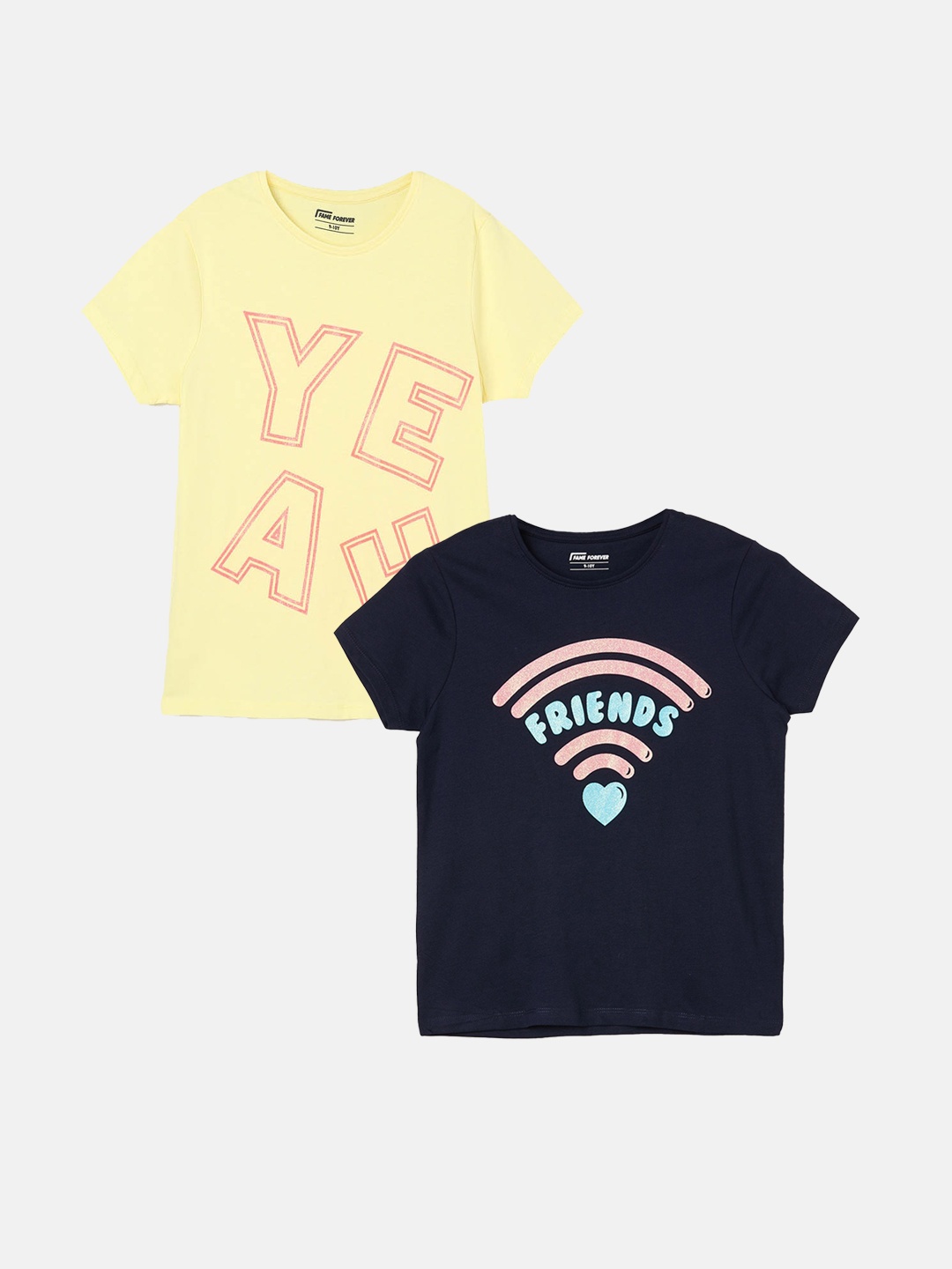 

Fame Forever by Lifestyle Girls Pack Of 2 Printed T-Shirts, Blue