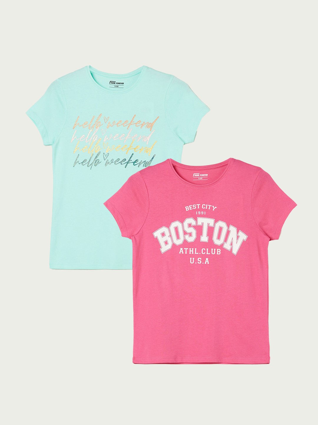 

Fame Forever by Lifestyle Girls Pack Of 2 Printed Pure Cotton T-Shirts, Pink