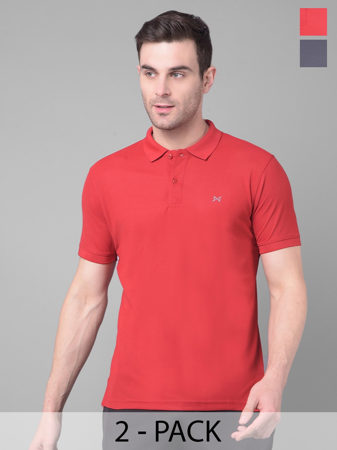 

Force NXT Men Pack of 2 Anti Viral Anti Odour Cool Collared Polo Sports Solid T-Shirts, Red