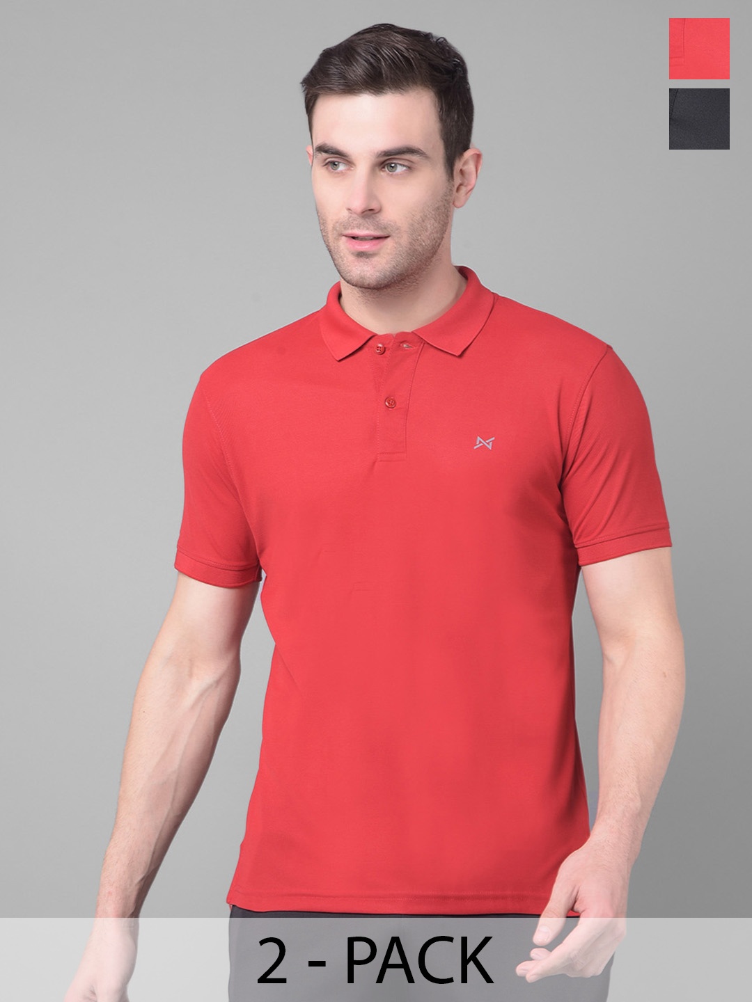 

Force NXT Men Pack of 2 Anti Viral Anti Odour Cool Collared Polo Sports Solid T-Shirts, Black