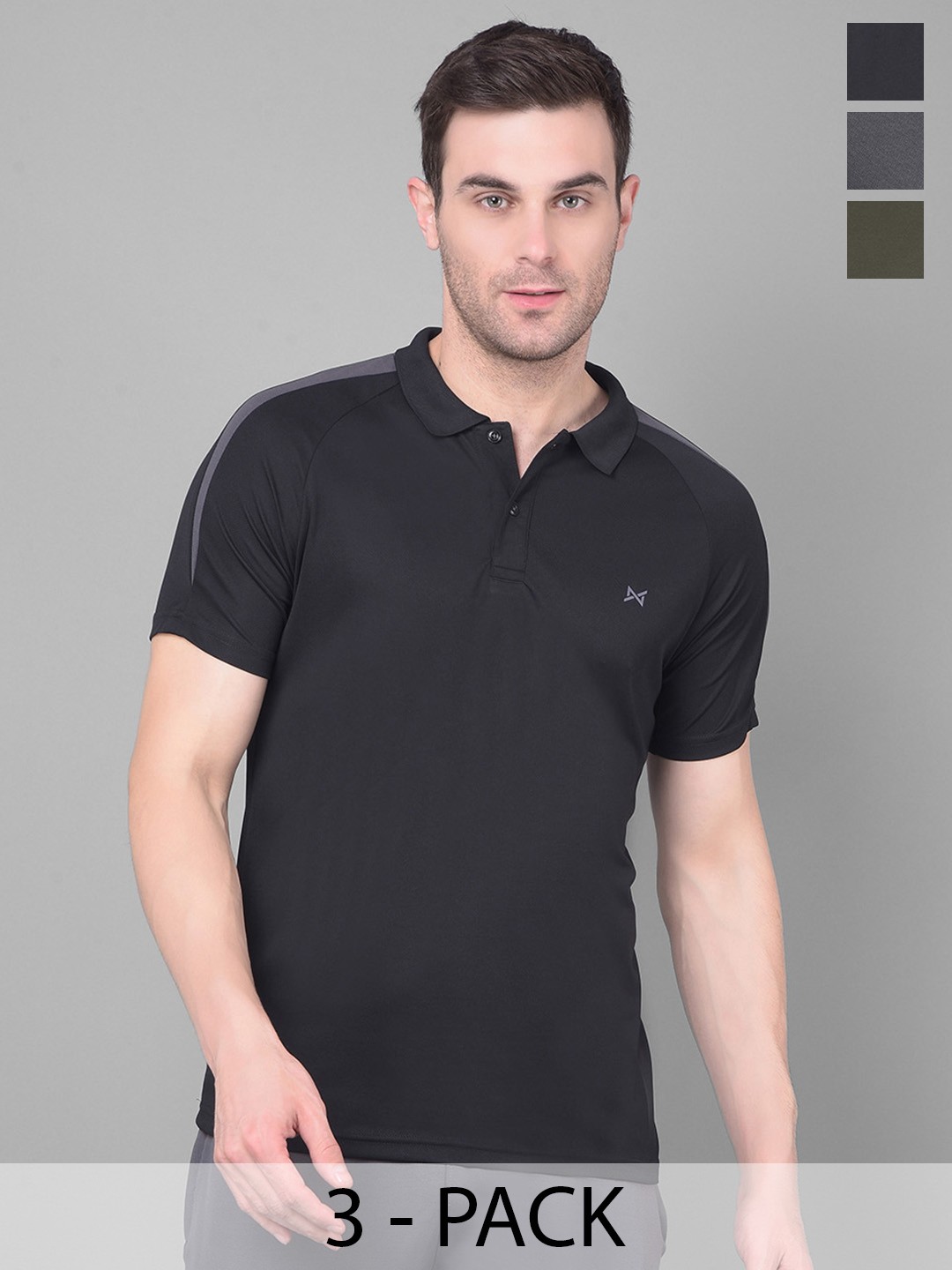 

Force NXT Men Pack of 3 Solid Polo Collar Anti Viral Anti Odour Cool Sports T-Shirts, Olive