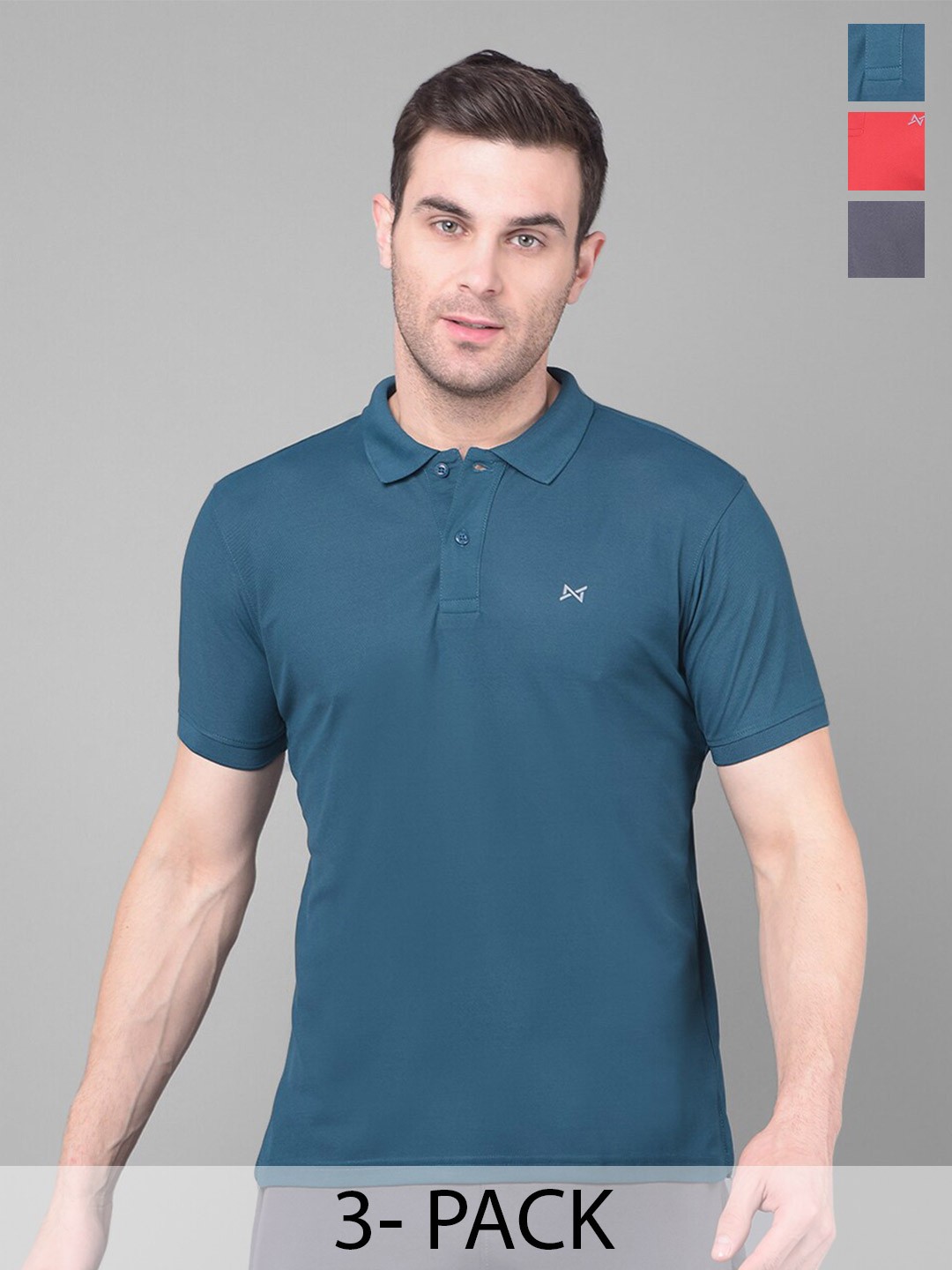 

Force NXT Men Pack of 3 Anti Viral Anti Odour Cool Collared Polo Sports Solid T-Shirts, Grey