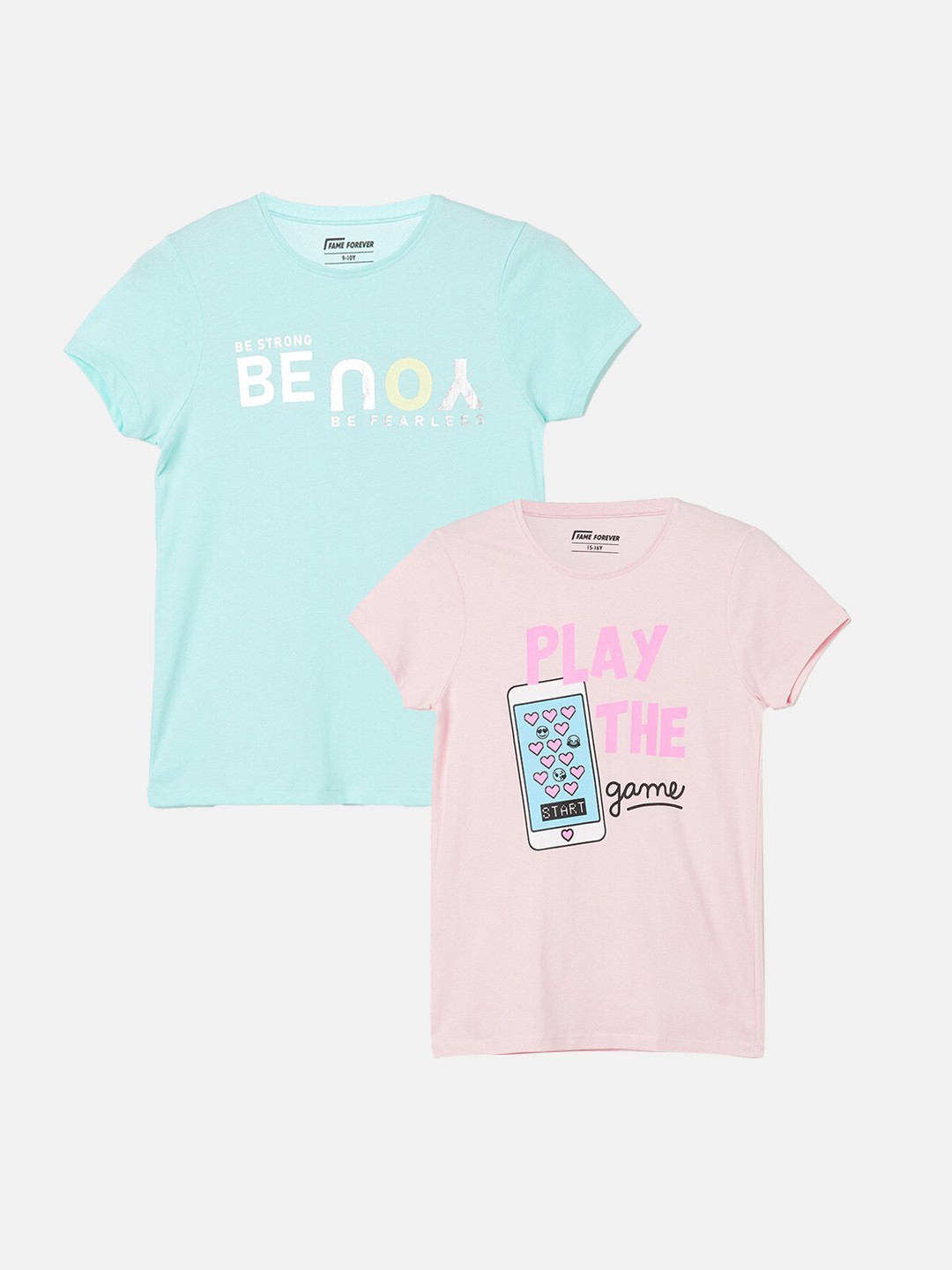 

Fame Forever by Lifestyle Girls Pack Of 2 Printed Cotton T-Shirts, Pink