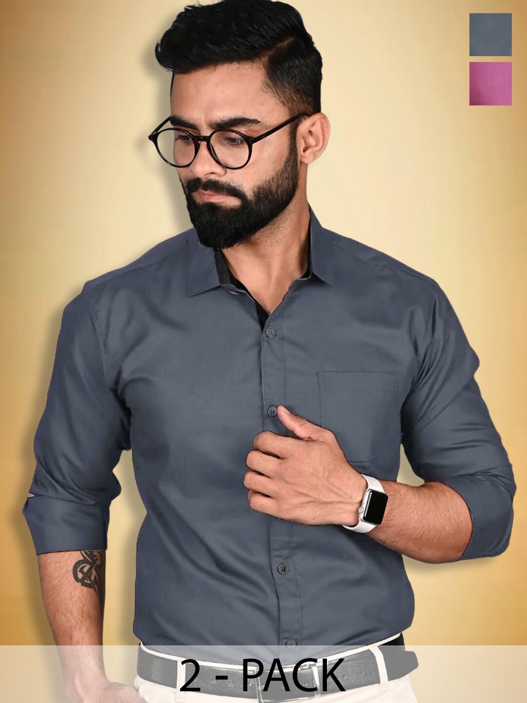 

Ethnic basket Pack Of 2 Spread Collar Formal Cotton Shirt, Grey