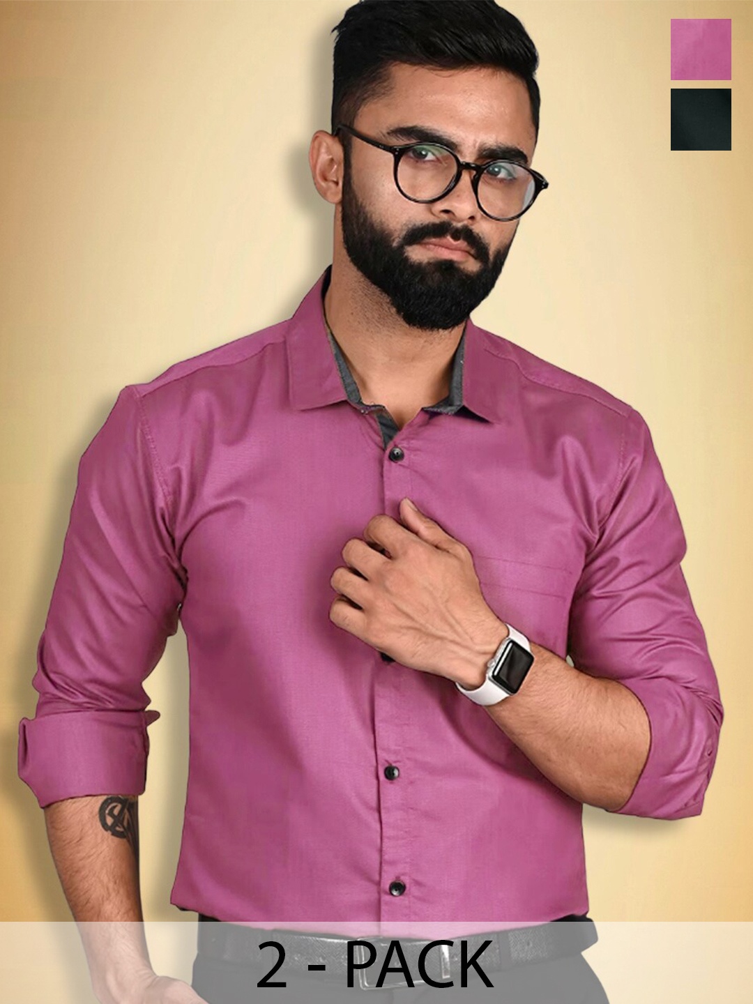 

Ethnic basket Pack Of 2 Spread Collar Formal Cotton Shirt, Violet