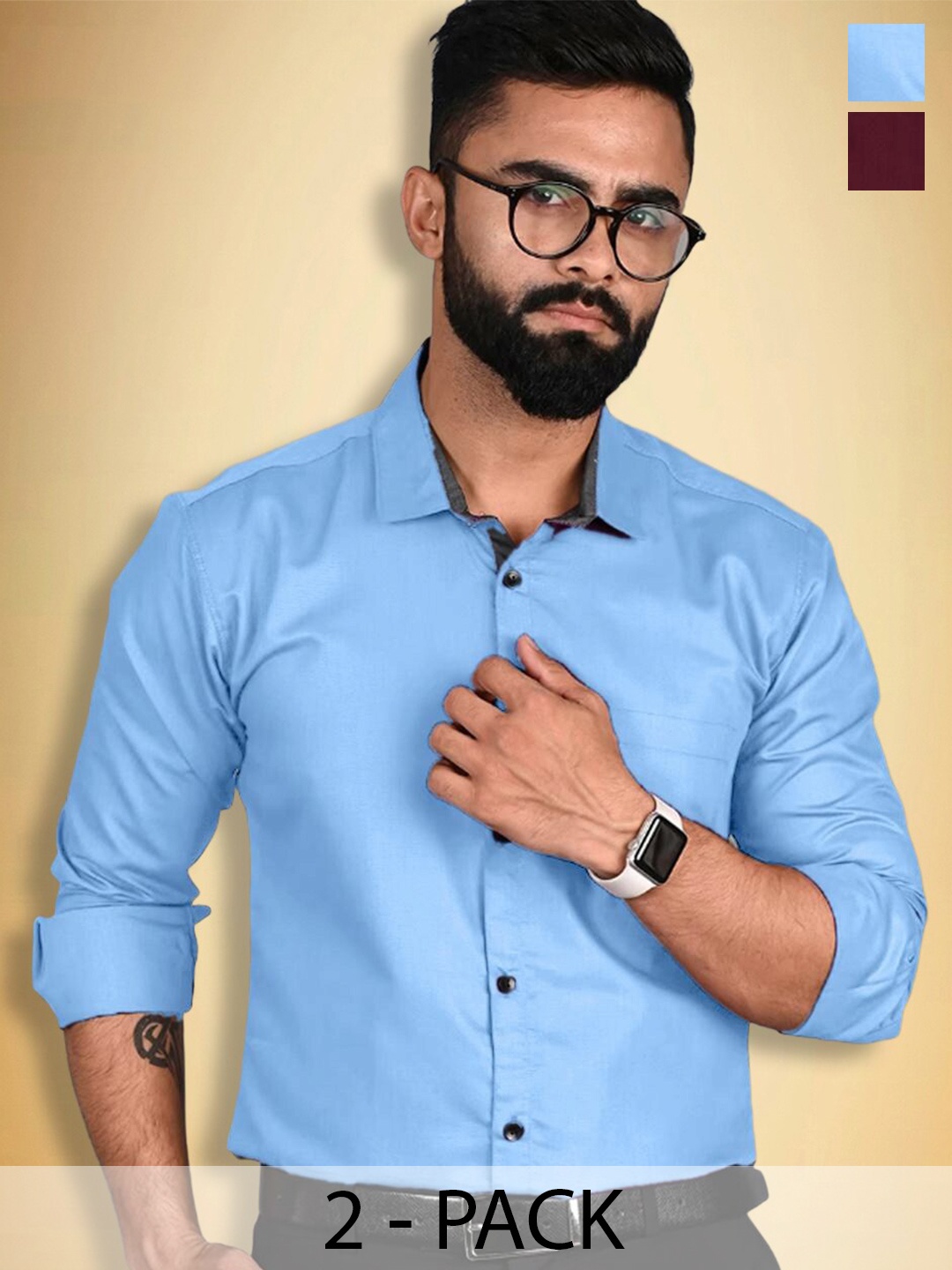 

Ethnic basket Pack Of 2 Spread Collar Formal Cotton Shirt, Blue