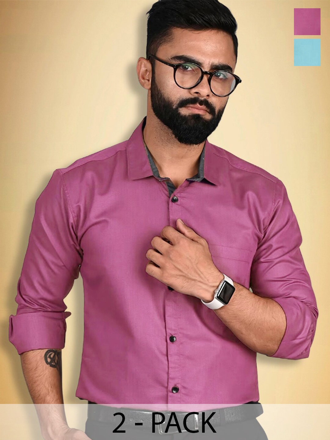 

Ethnic basket Pack Of 2 Cotton Spread Collar Curved Formal Shirt, Blue