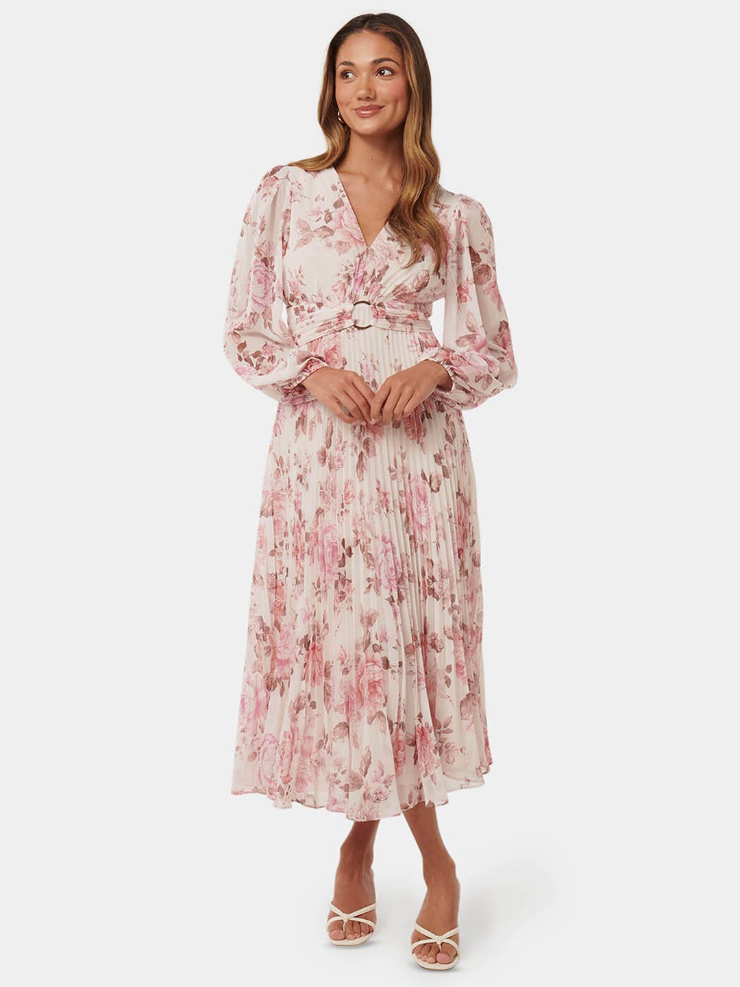 

Forever New V Neck Floral Printed Midi Dress, White