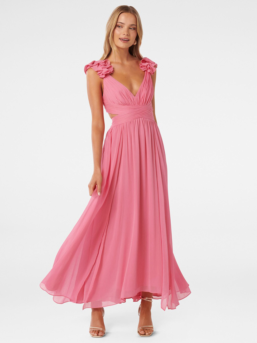 

Forever New V Neck Cape Sleeve Maxi Dress, Pink