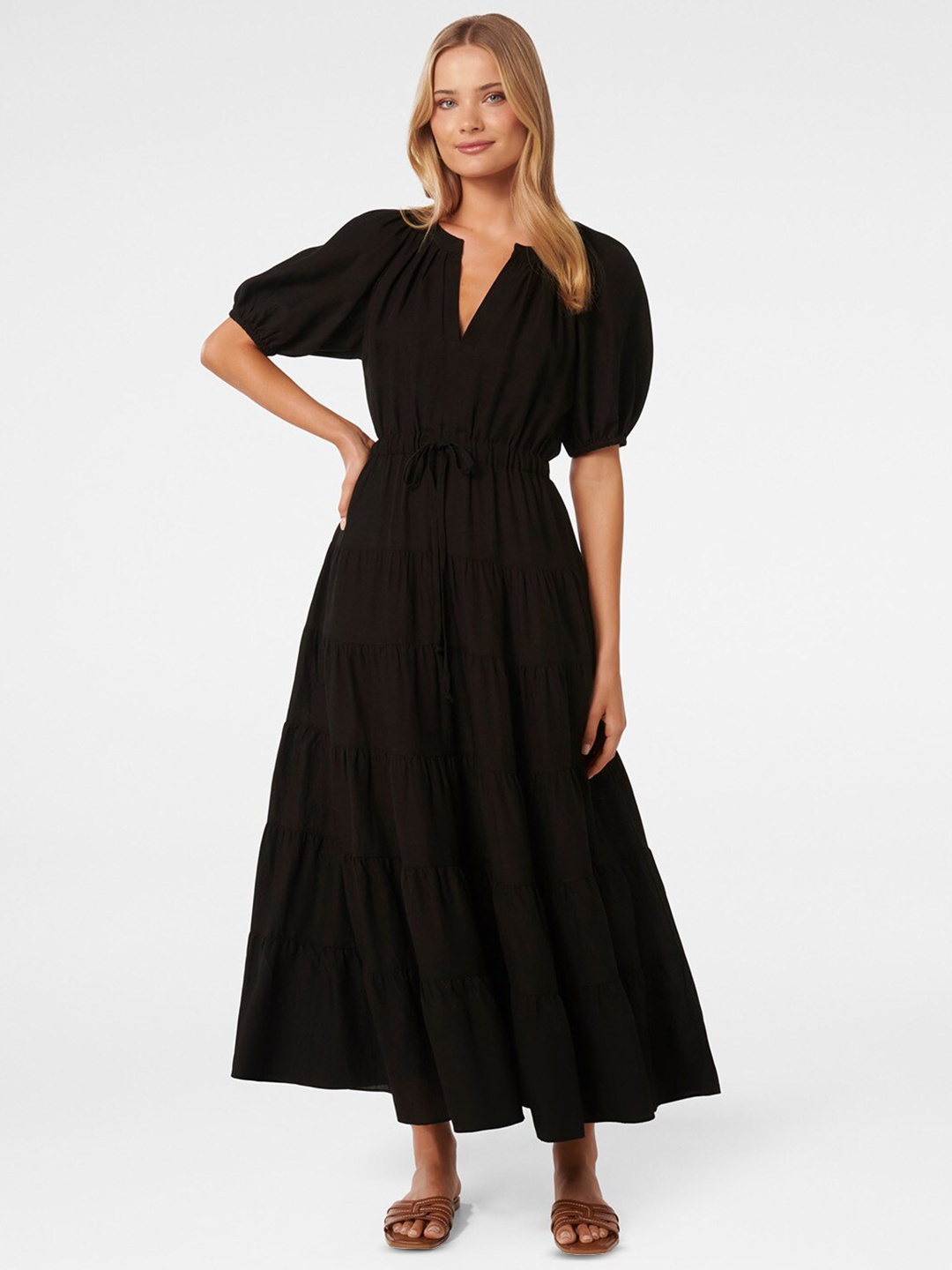 

Forever New V Neck Puff Sleeve Maxi Dress, Black