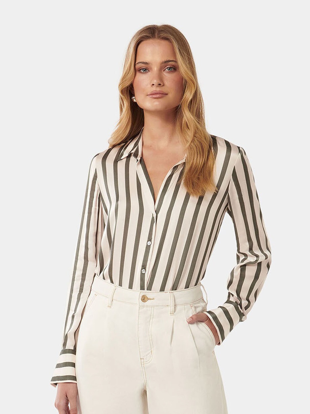 

Forever New Smart Opaque Striped Casual Shirt, Beige