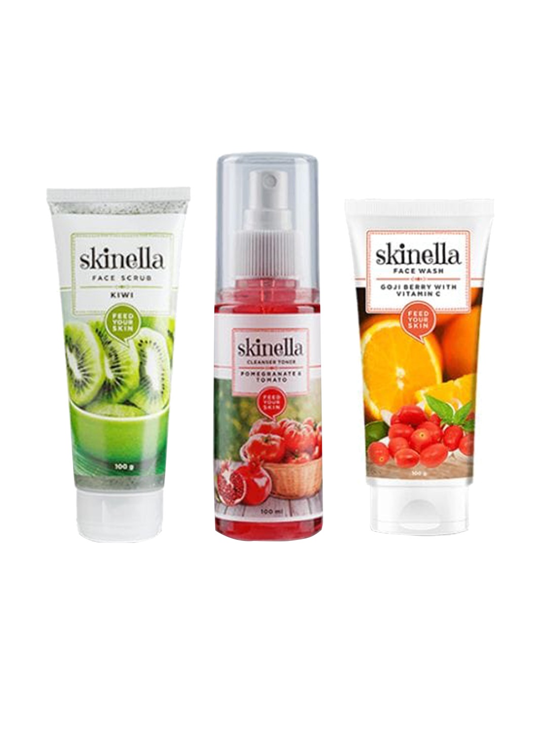 

skinella 3-Pcs Goji Berry Face Wash-Kiwi Scrub-Pomegranate Toner Combo, White