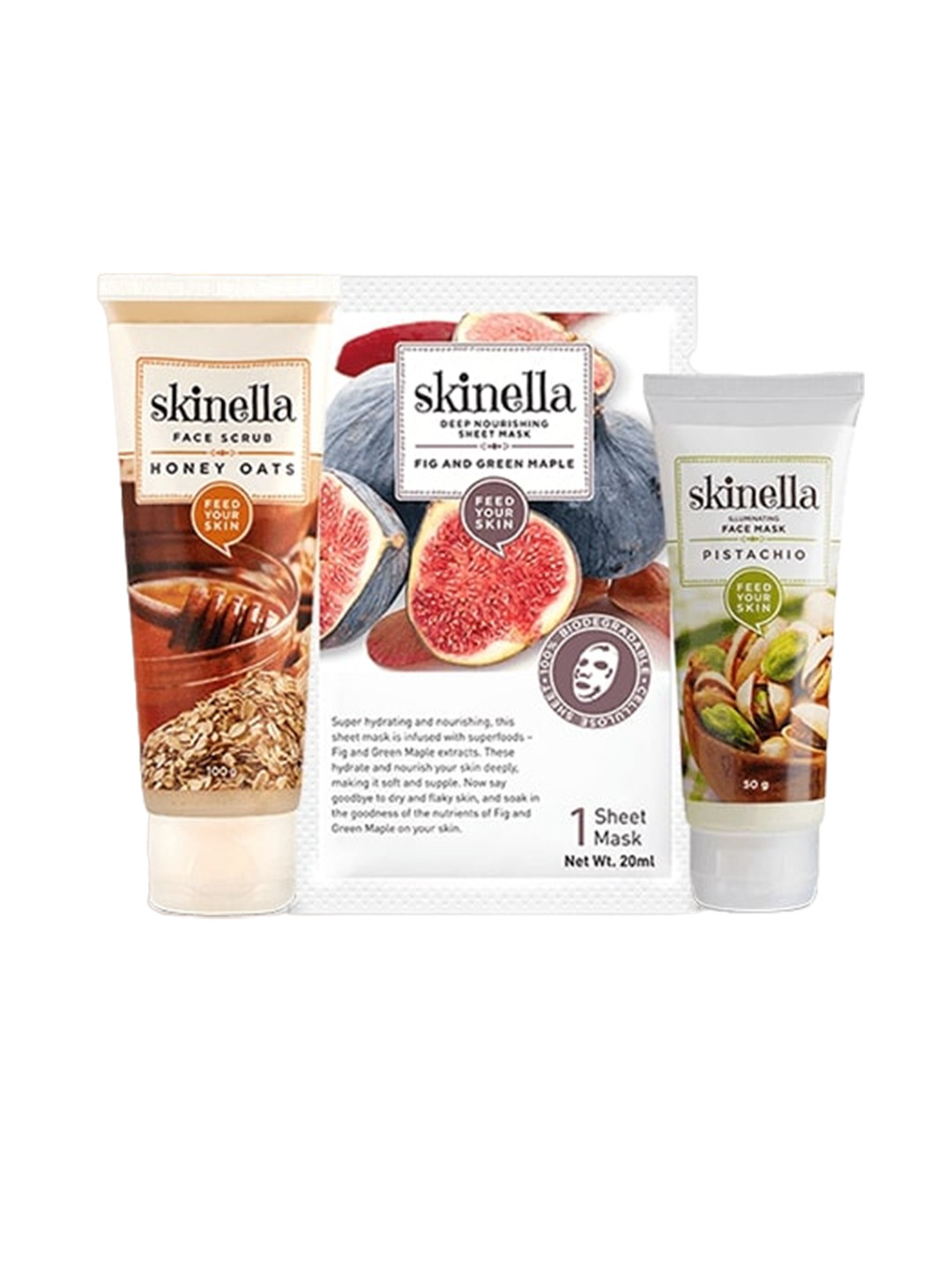 

skinella Set Of 3 Face Scrub - 100g-Sheet Mask - 20ml-Face Mask - 50g, White
