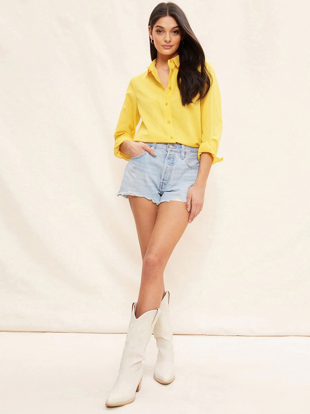

Selvia Cotton Regular Fit Opaque Casual Shirt, Yellow
