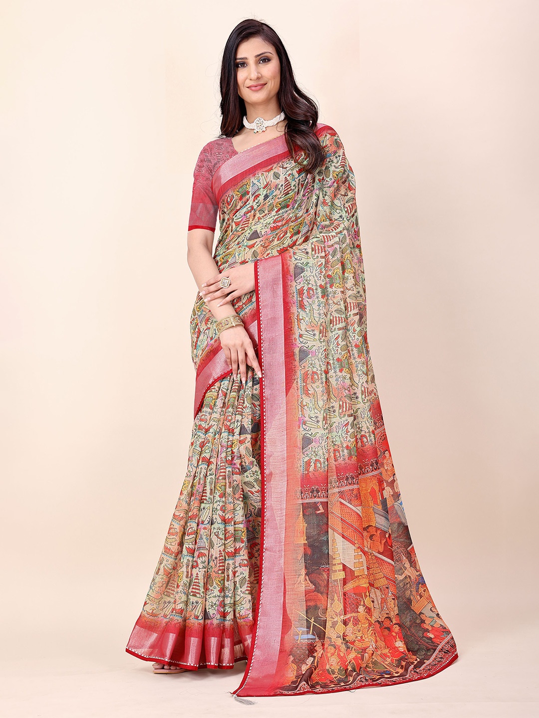 

KANOODA Ethnic Motifs Zari Printed Saree, Maroon