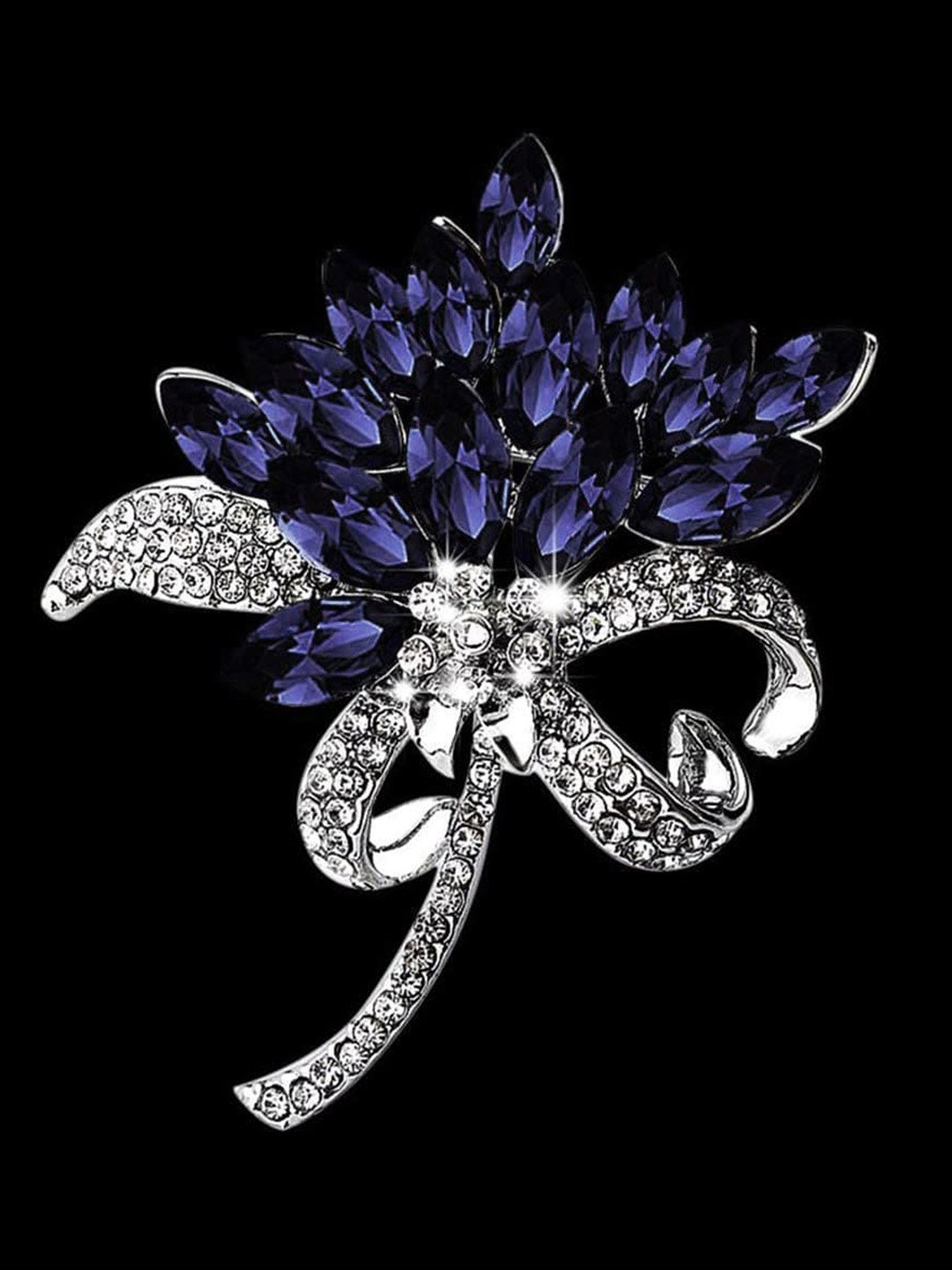 

SYGA Stones Studded Floral-Charm Brooch, Purple