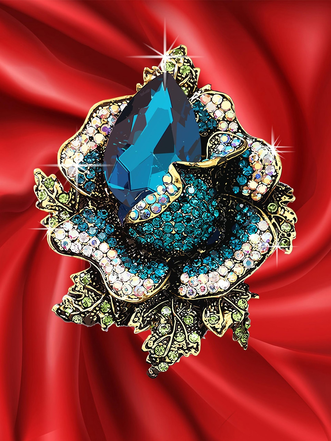 

SYGA Floral-Charm Stones-Studded Brooch, Gold