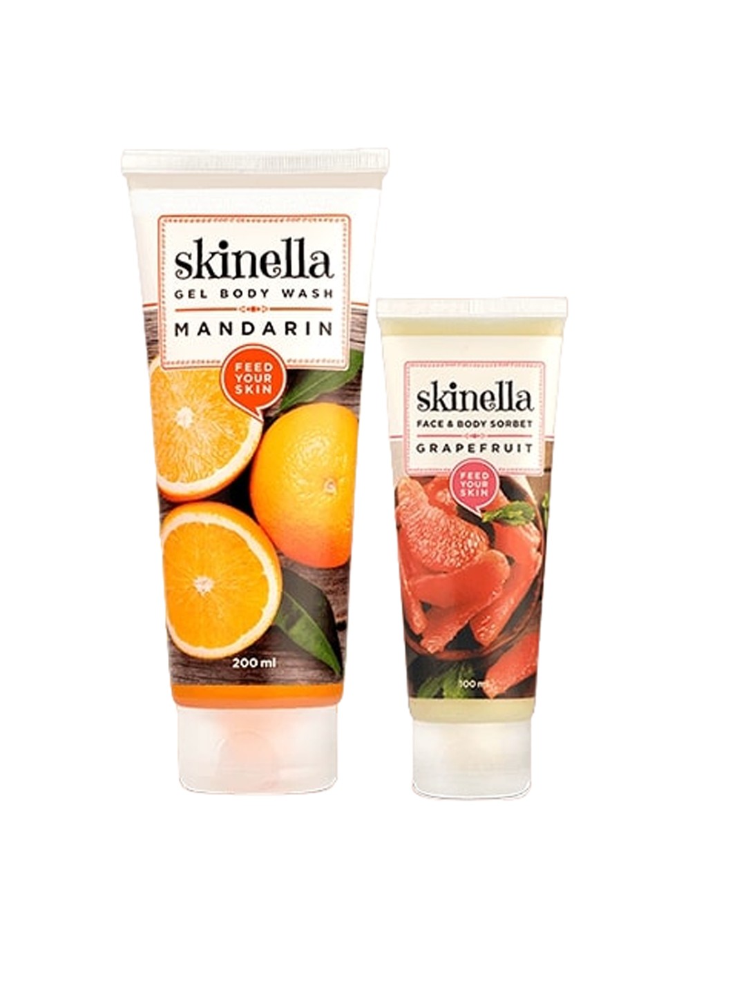 

skinella 2-Pcs Mandarin Gel Body Wash & Grapefruit Face & Body Sorbet Combo, Orange