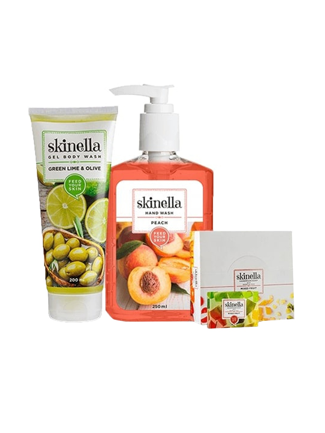 

skinella Feed Your Skin Set Of 3 Body Wash- 200ml-Hand Wash - 250ml-Mixed Fruit Soap -100g, Green