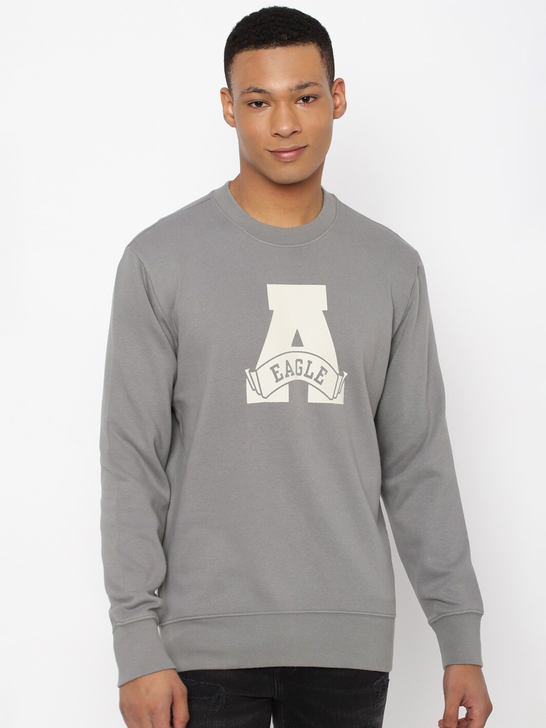 

AMERICAN EAGLE OUTFITTERS Graphic Printed Cotton Pullover Sweatshirt, Grey