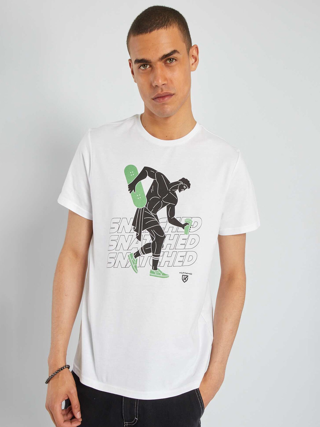 

KIABI Printed Round Neck Short Sleeves Cotton T-shirt, White