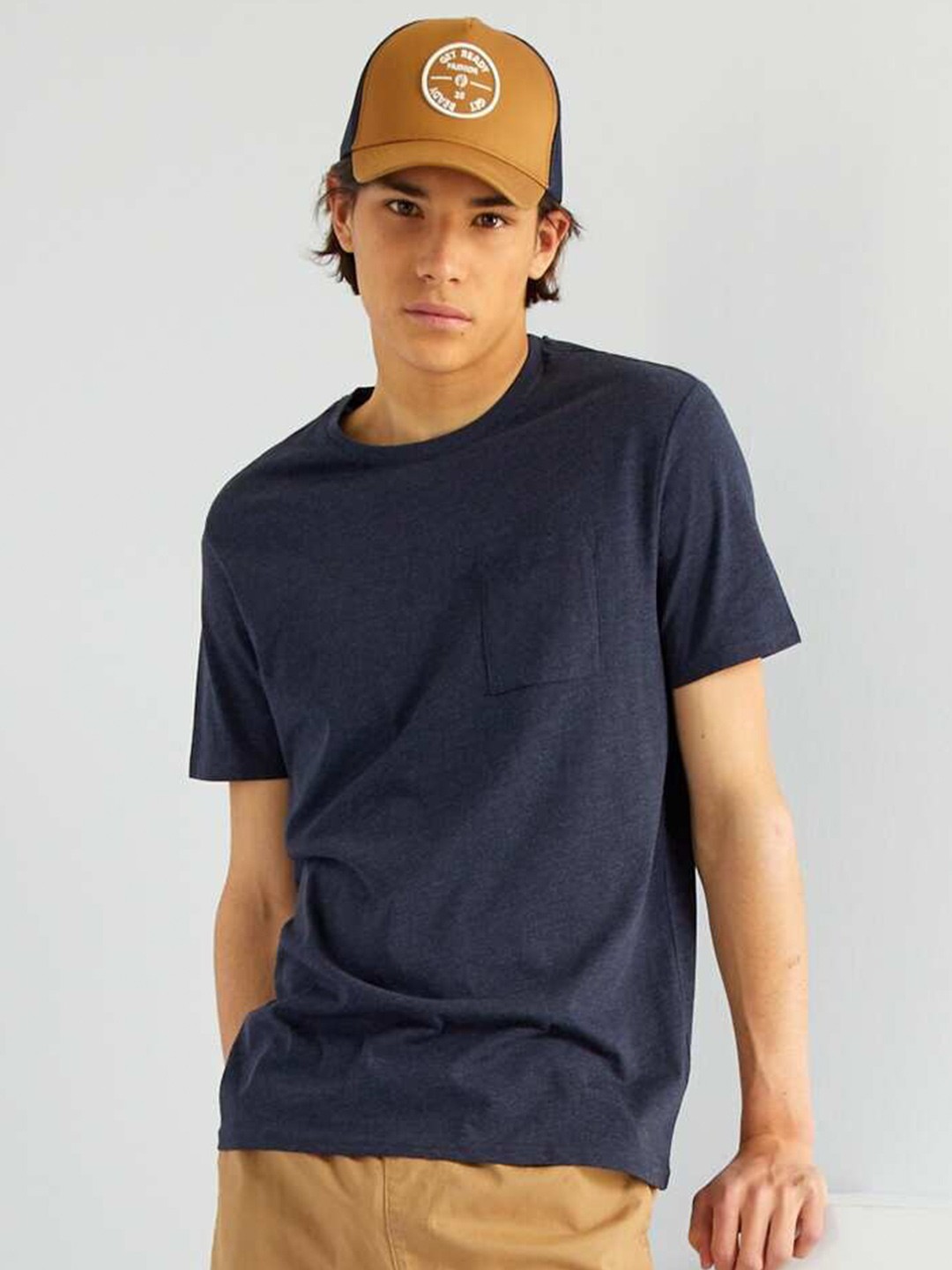 

KIABI Round Neck Short Sleeves Casual Cotton T-shirt, Blue