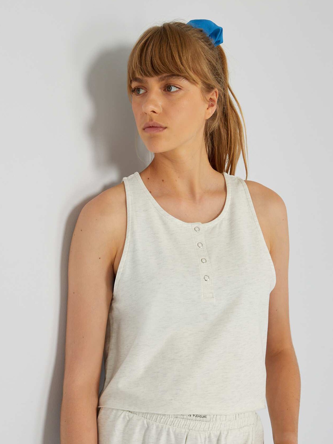 

KIABI Round Neck Sleeveless Casual Cotton T-shirt, Grey