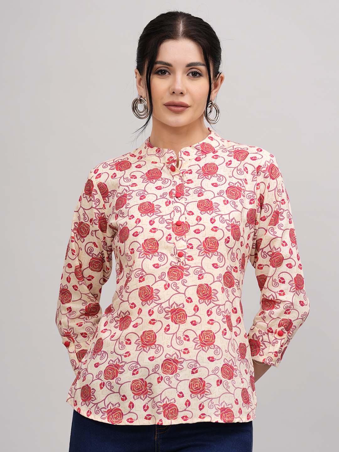 

JC4U Floral Print Blouson Top, Pink