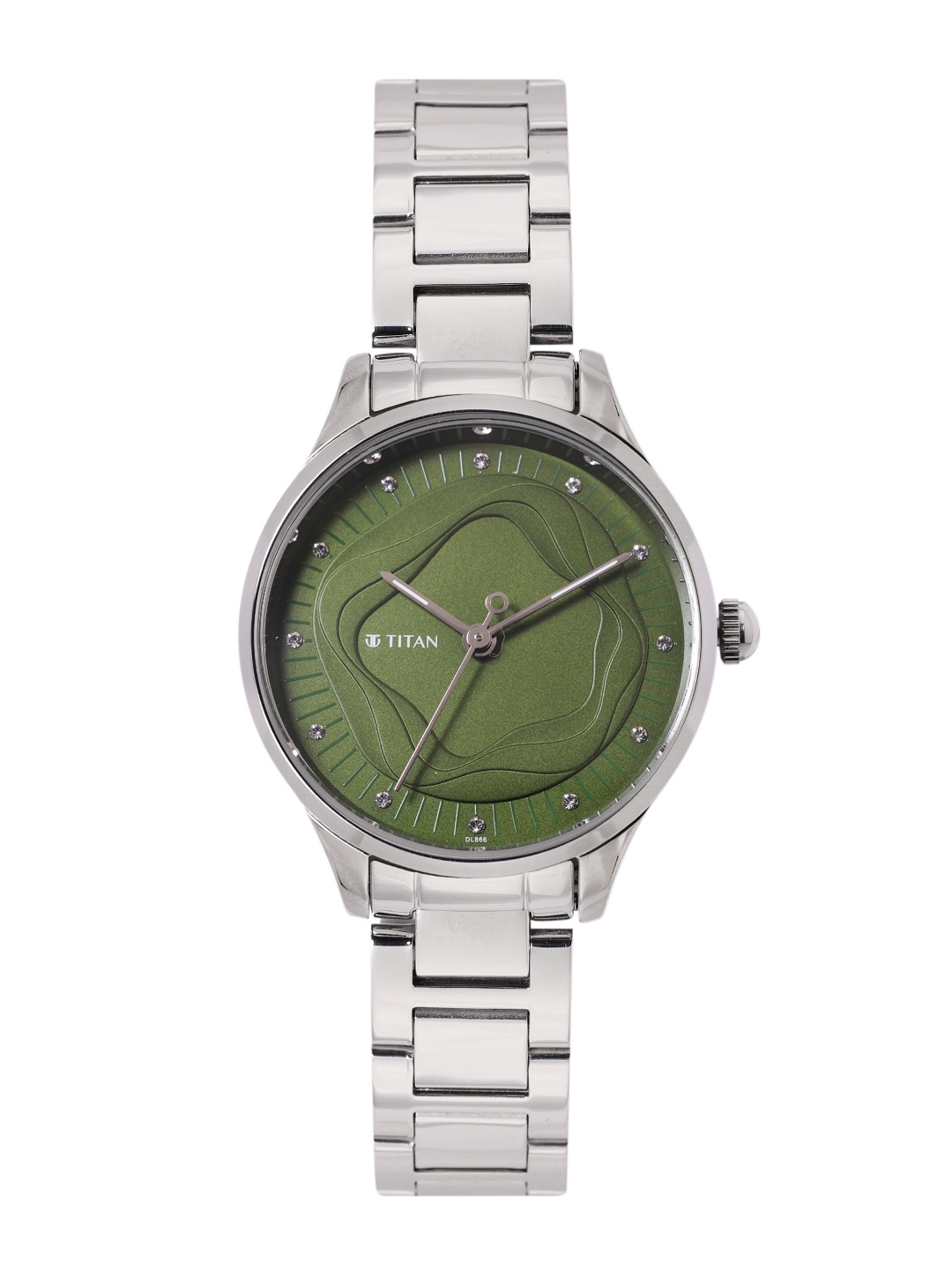 

Titan Women Embellished Dial & Stainless Steel Bracelet Style Analogue Watch 2649SM02, Green