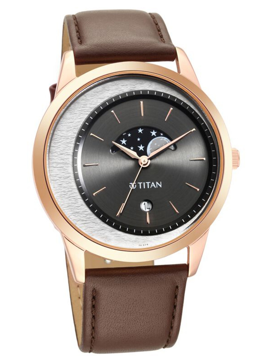 

Titan Men Patterned Dial & Stainless Steel Leather Analogue Watch 1806WL04, Grey