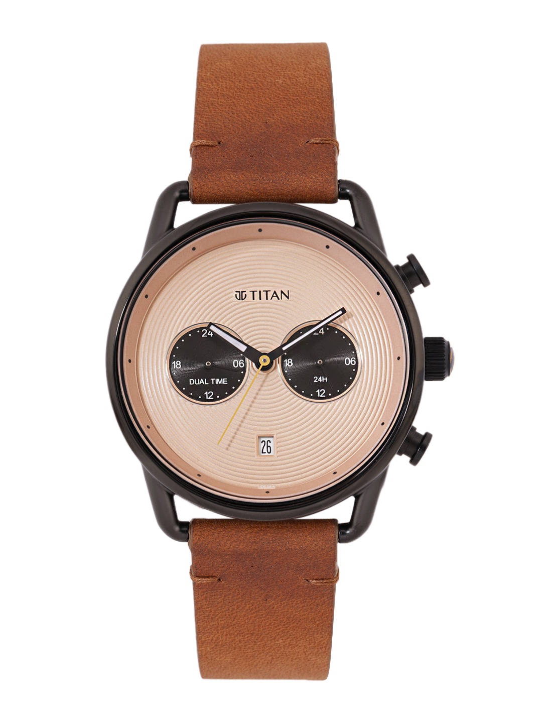 

Titan Men Textured Dial & Leather Strap Analogue Watch 1860NL01, Beige