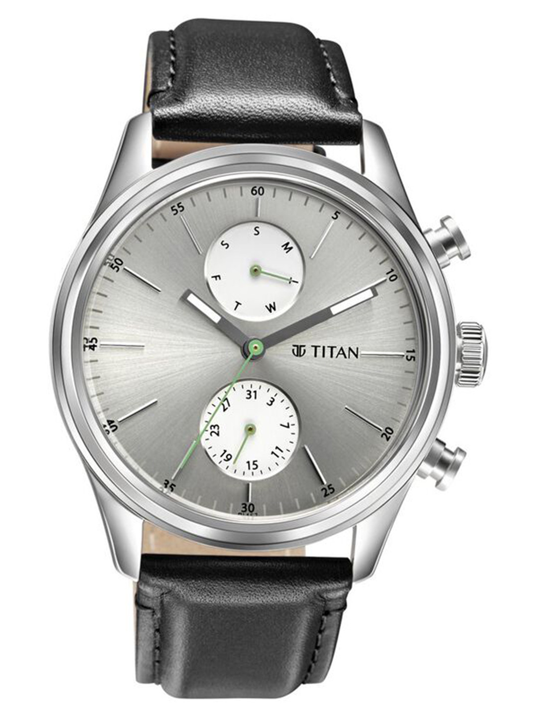 

Titan Men Stainless Steel Leather Analogue Multi Function Watch 1805SL09, Grey