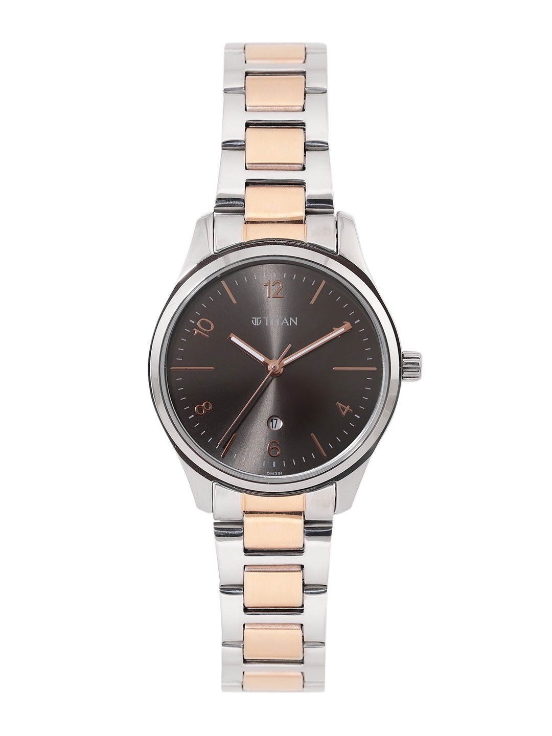 

Titan Women Textured Dial & Stainless Steel Bracelet Style Strap Analogue Watch 2639KM01, Grey