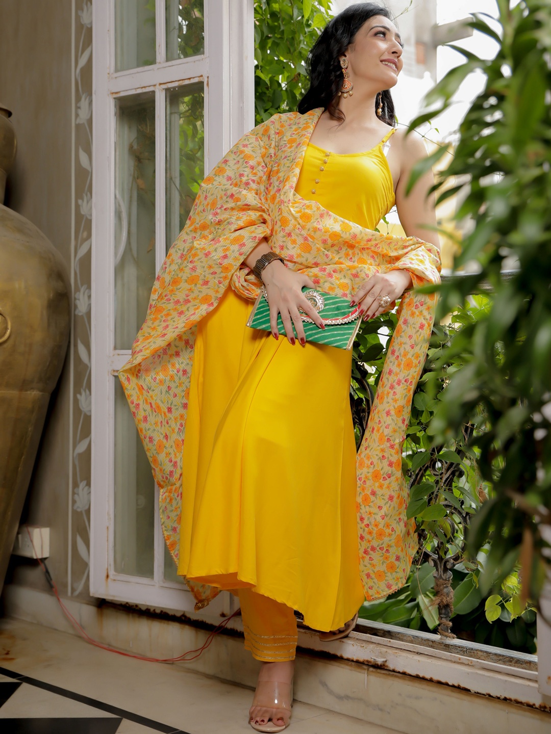 

Indi INSIDE Shoulder Straps Anarkali Kurta with Trousers & Dupatta, Yellow