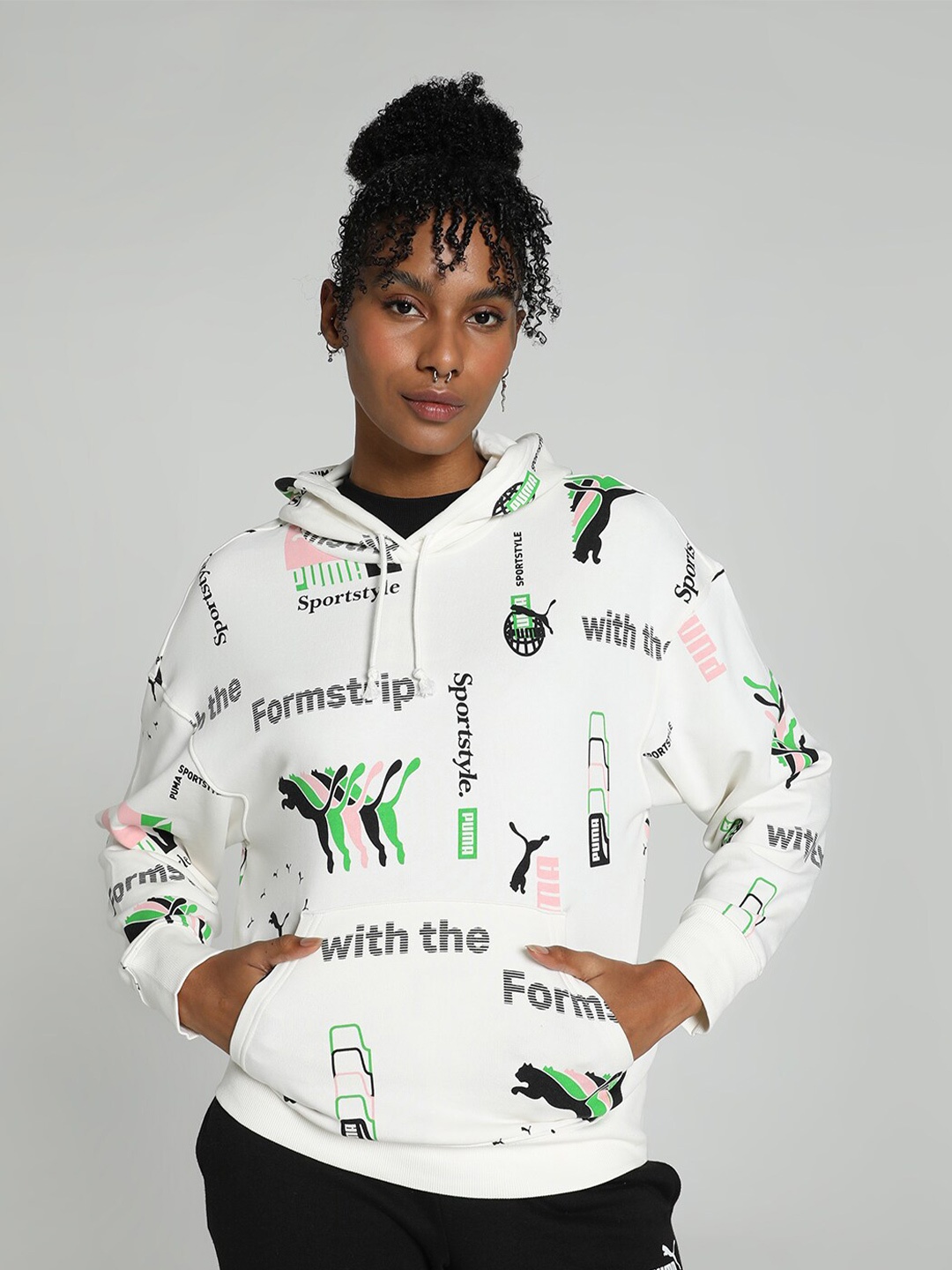 

Puma CLASSICS Brand Love Printed Hooded Cotton Pullover Sweatshirt, White