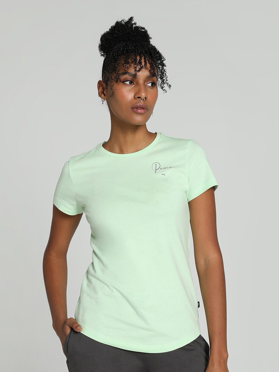 

Puma Typographic Printed Round Neck Cotton T-shirt, Green