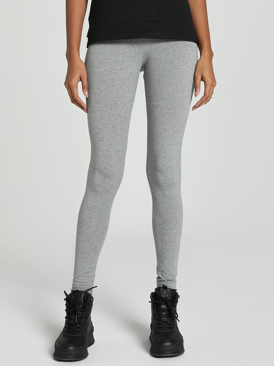

Puma Knitted Graphic Logo Printed Ankle-Length Cotton Tights, Grey