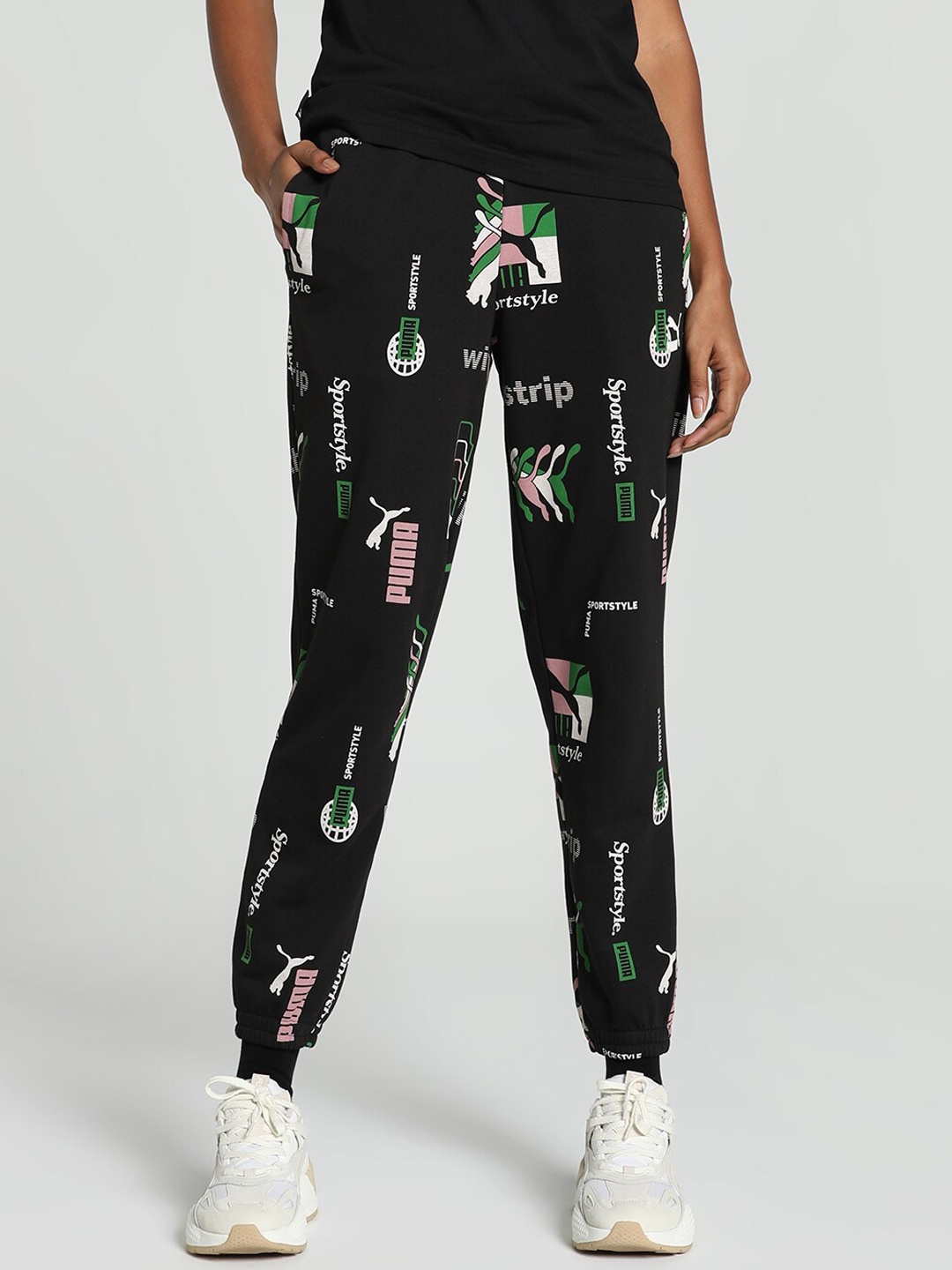 

Puma CLASSICS Women Printed Cotton Joggers, Black