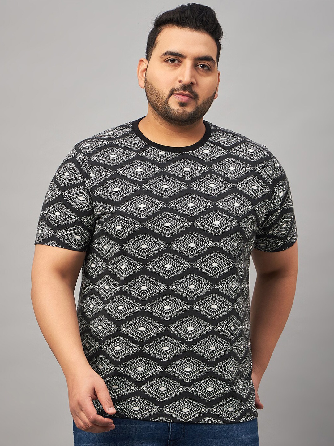 

AUSTIVO Plus Size Printed Cotton T-shirt, Charcoal