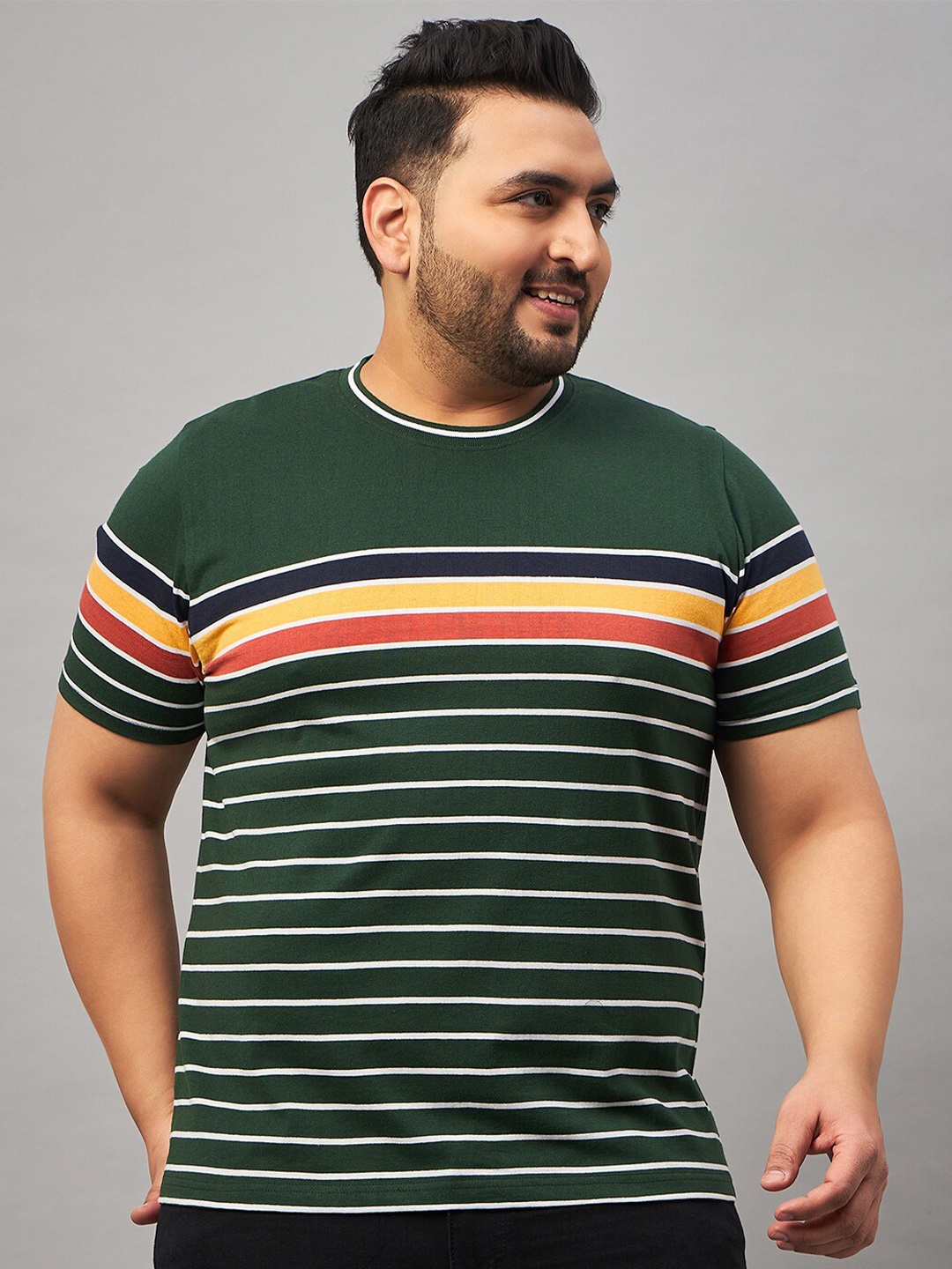 

AUSTIVO Plus Size Striped Cotton T-shirt, Green