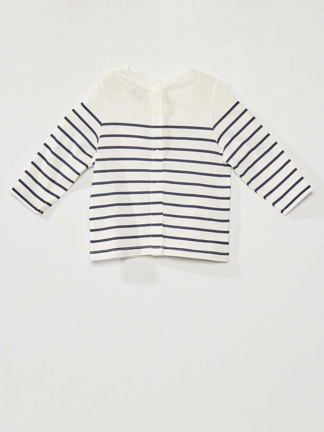 

KIABI Boys Striped Round Neck Pockets Cotton T-shirt, White
