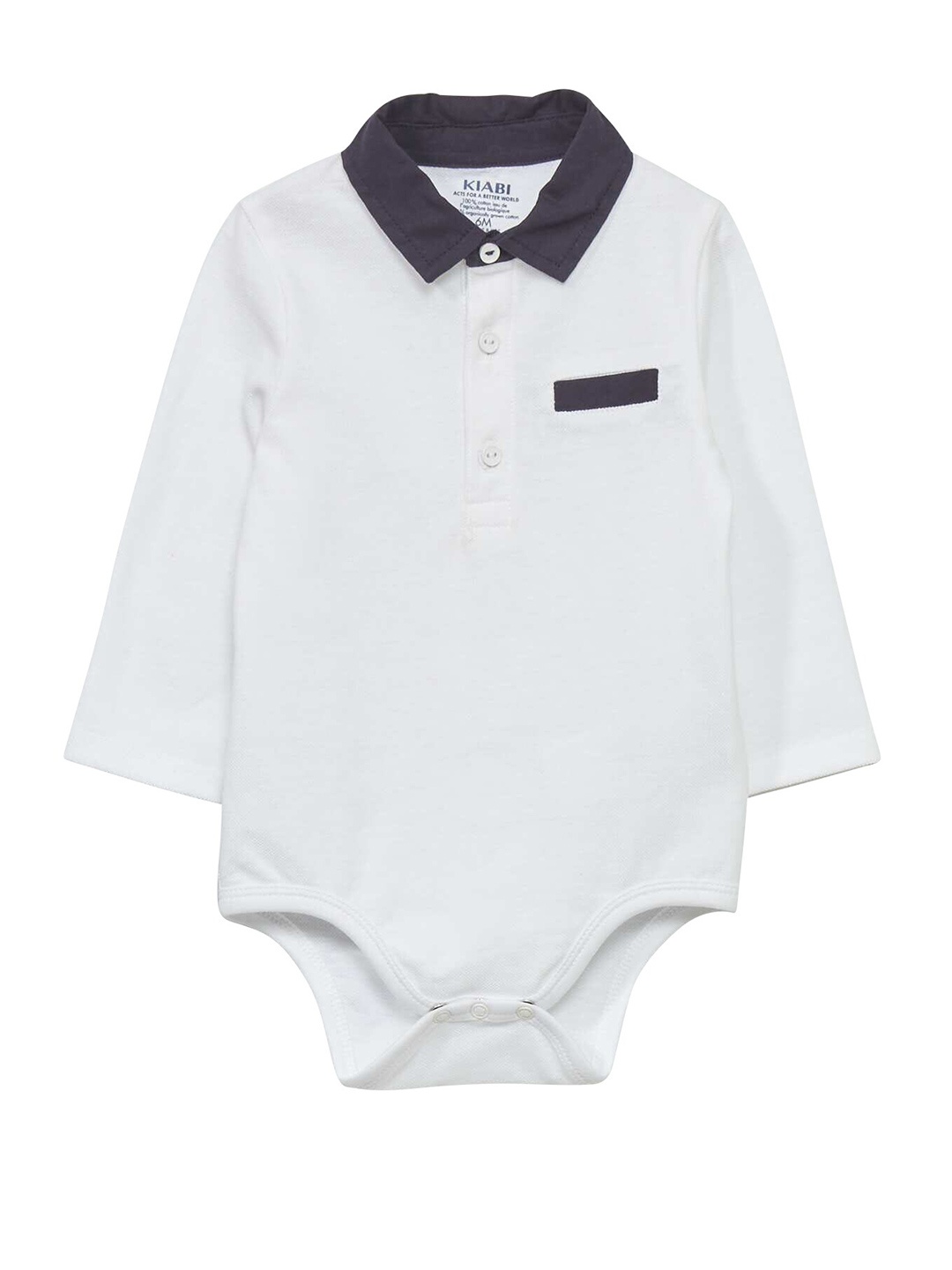 

KIABI Boys Polo Collar Long Sleeves Pockets Cotton T-shirt, White