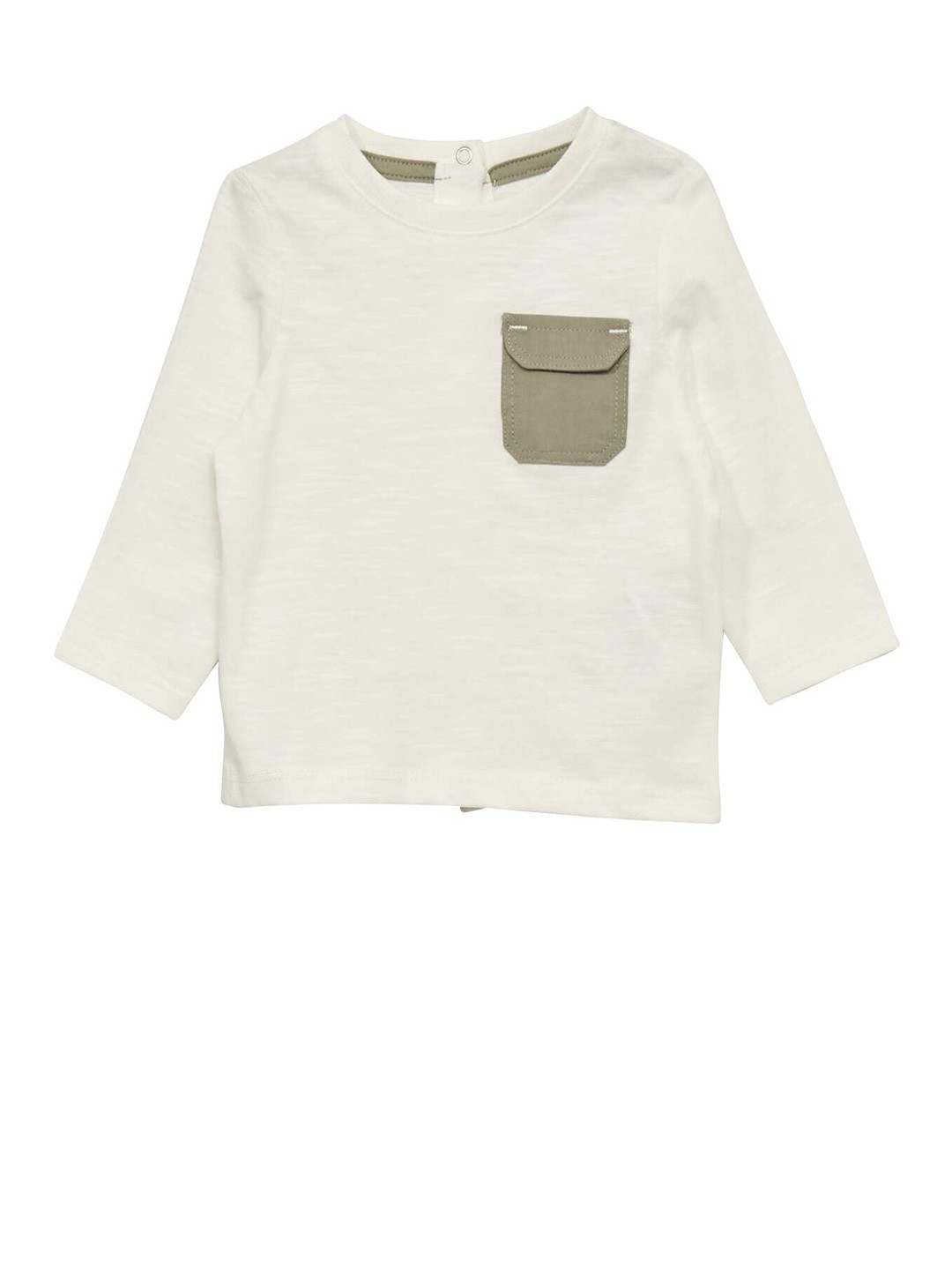 

KIABI Boys Round Neck Three-Quarter Sleeves Pocket Cotton T-shirt, White
