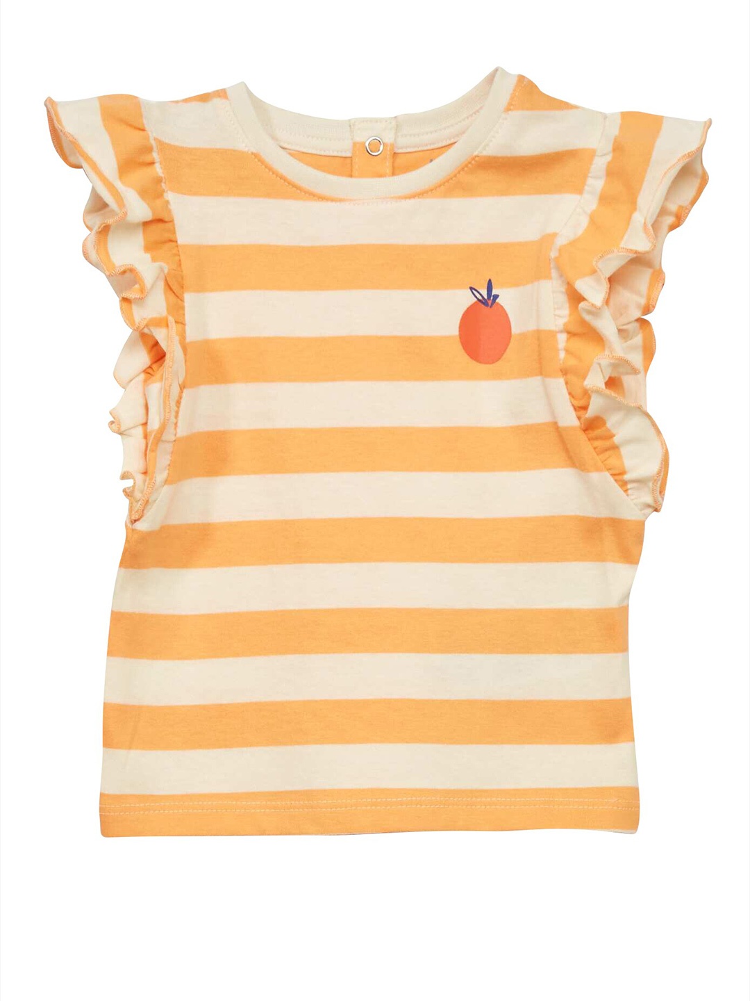 

KIABI Girls Striped Round Neck Cotton T-shirt, White