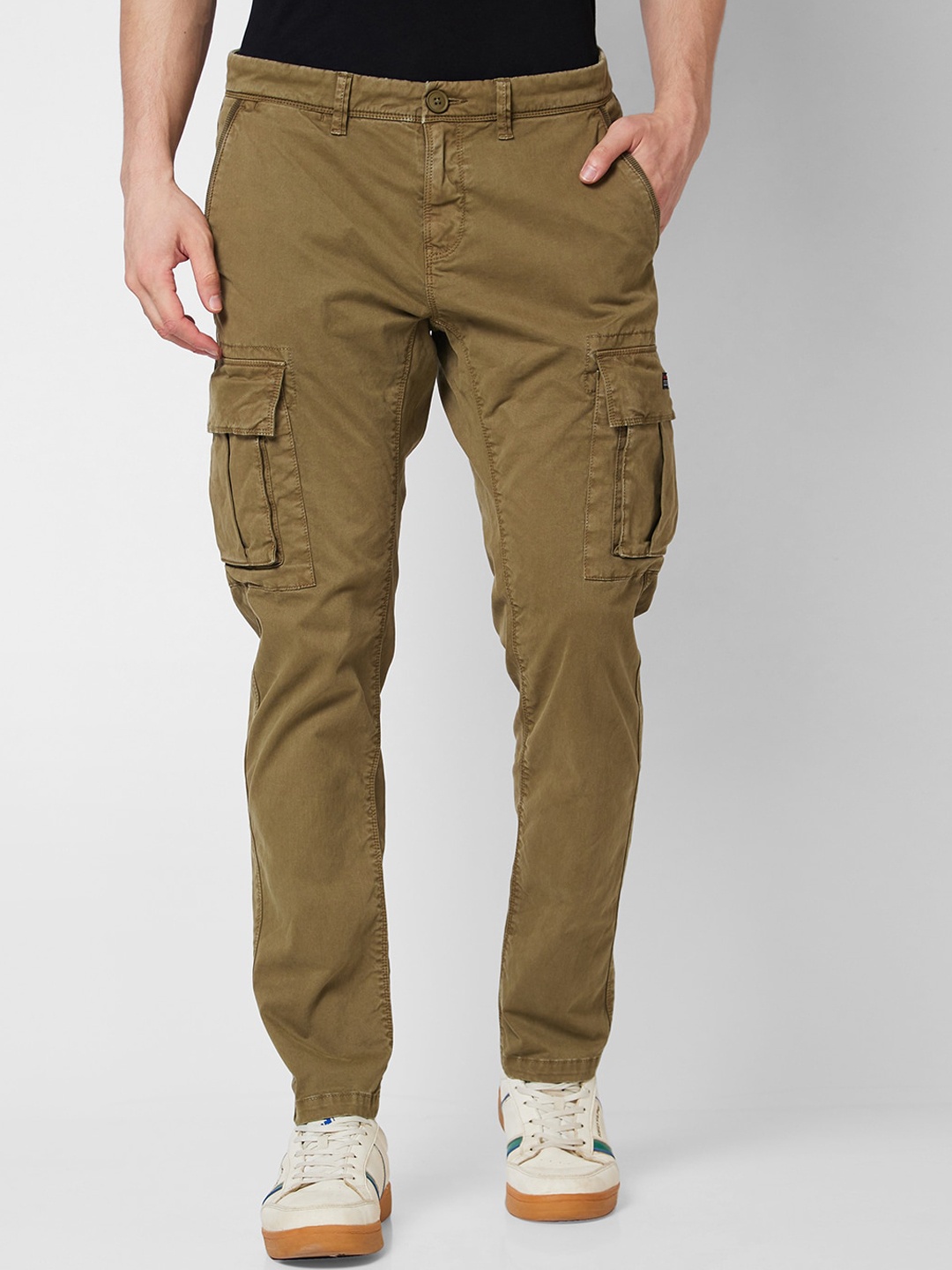 

SPYKAR Regular Fit Mid-Rise Cotton Cargos Trousers, Green