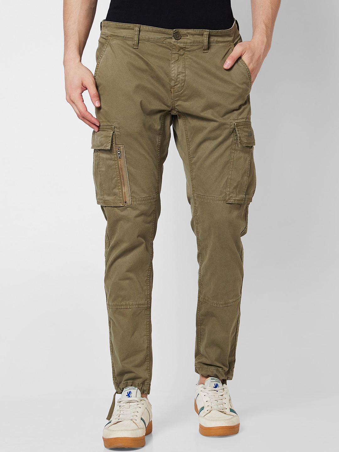 

SPYKAR Men Regular Fit Cargos Cotton Trousers, Green