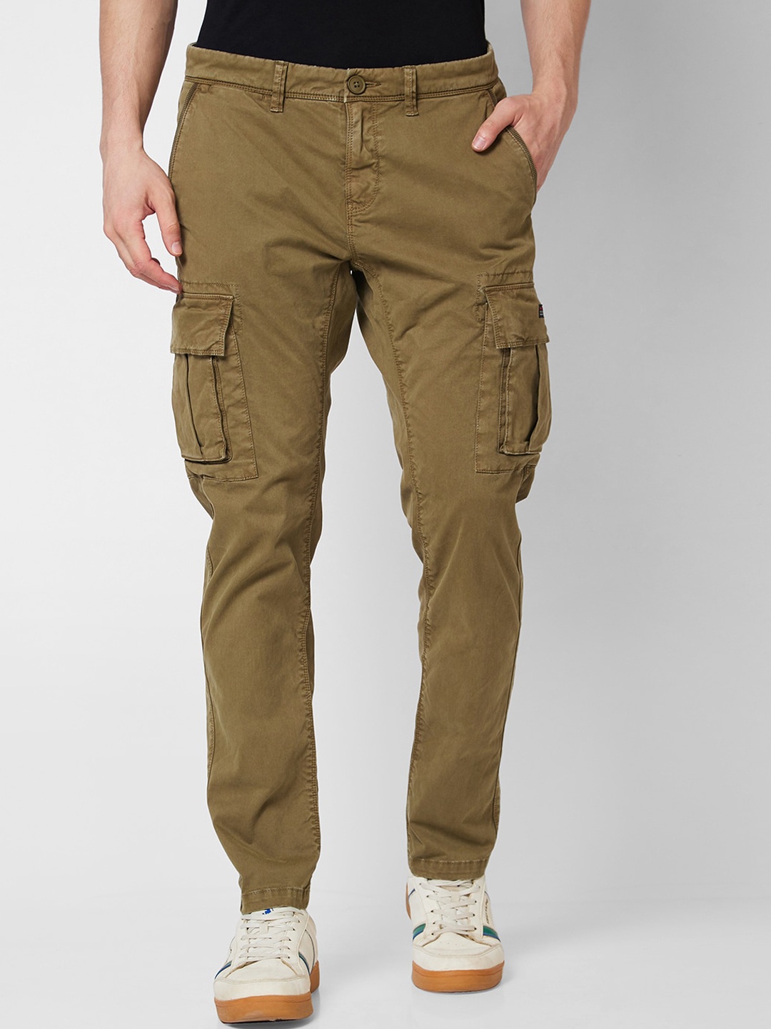 

SPYKAR Regular Fit Mid-Rise Cotton Cargos Trousers, Green