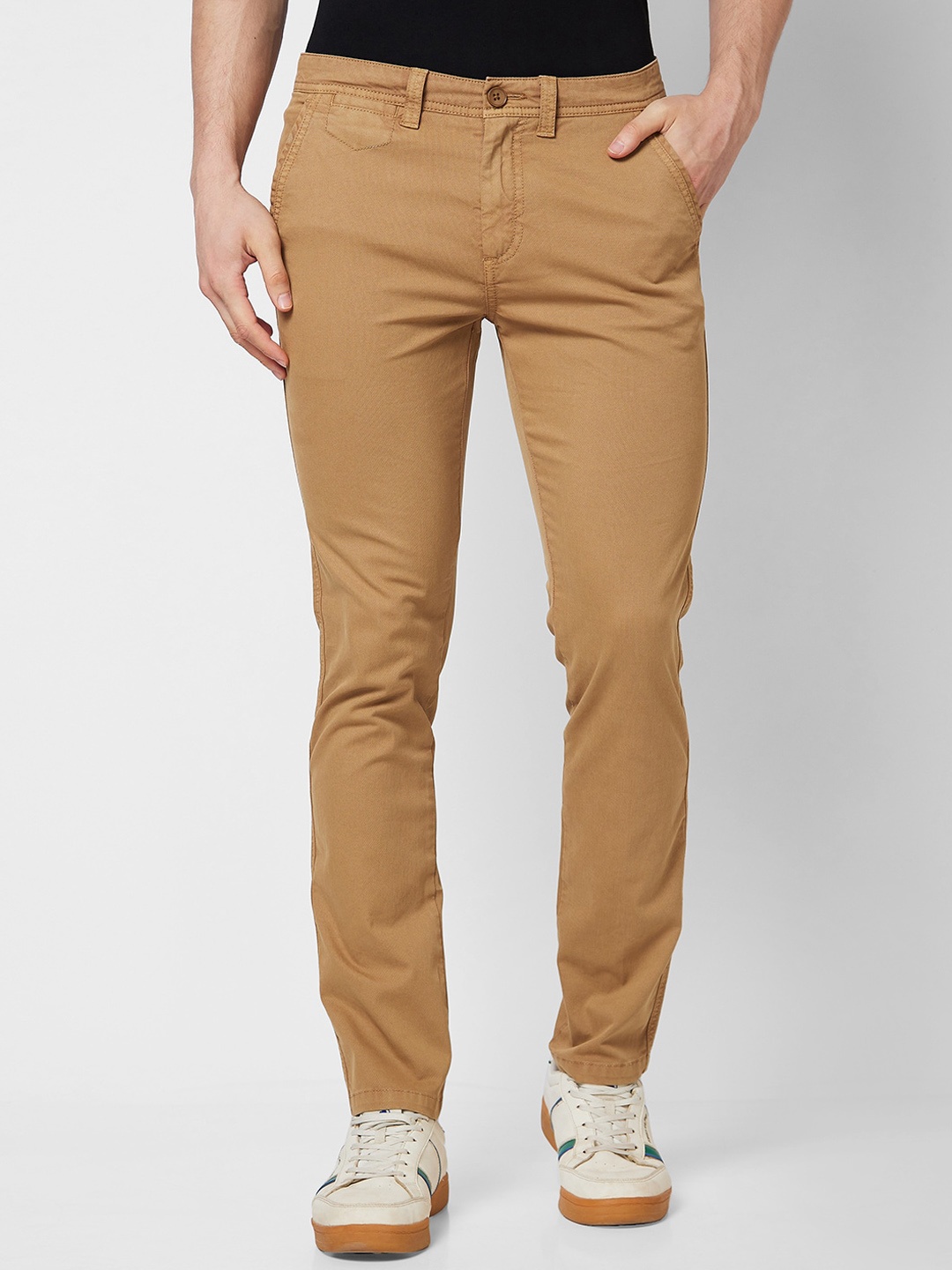 

SPYKAR Slim Fit Mid-Rise Cotton Trousers, Khaki