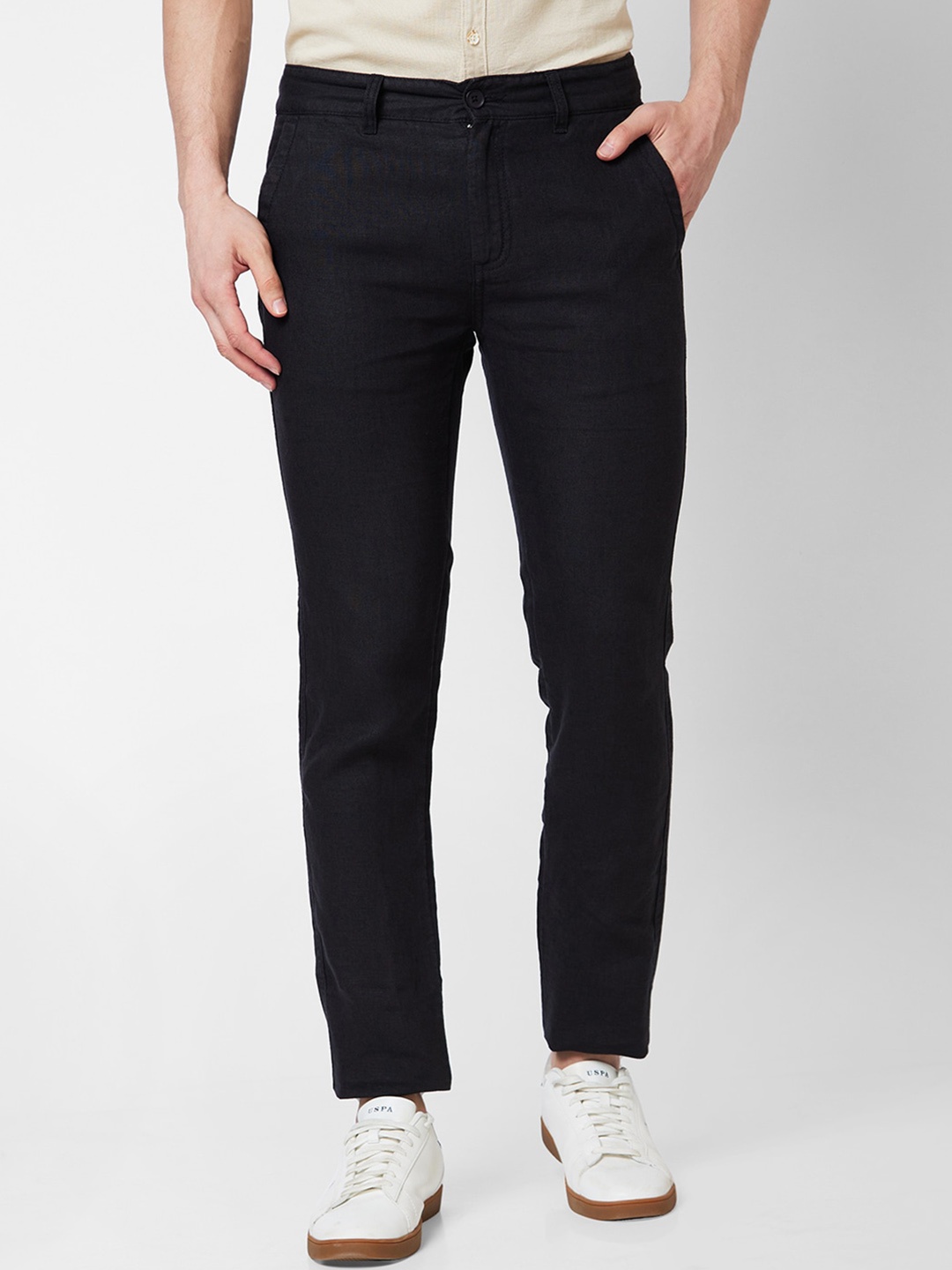 

SPYKAR Men Linen Regular Fit Trousers, Black